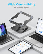 Adjustable Laptop Stand, Computer Stand with 360 Rotating Base, Ergonomic Laptop Riser Mount for Desk Foldable Protable Computer Desk Fits with MacBook Pro Air (10-16") - Black