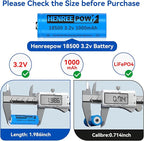 Henreepow 18500 3.2v LiFePo4 Rechargeable Battery, 3.2v LiFePo4 Rechargeable Battery 1000mAh for Outdoor Garden Solar Lights, Flashlight (18500-3.2v-6Pack)