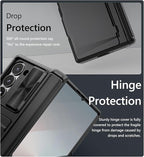 Vihibii for Samsung Galaxy Z Fold 6 Case with Card Holder & Slide Camera Cover & Screen Protector & Hinge Protection, Heavy Duty Rugged Wallet Phone Case for Samsung Galaxy Z Fold 6 2024, Black