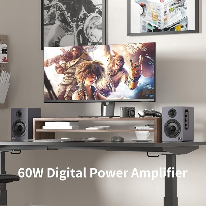 60W Computer Speakers for Desktop PC, DSP, Bluetooth 5.3, 24-Bit Optical, USB-C, AUX, Silk-Dome Tweeter, Carbon-Fiber Driver, Desk Speakers for Laptop/Mac/Monitor, Slate Blue