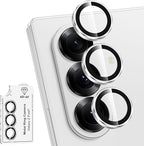 for Samsung Galaxy Z Fold 7 Camera Lens Protector, Individual Metal Ring Tempered Glass Lens Cover, [Strong Adsorption] Scratch Resistant Ultra-Thin HD Clear Lens Cover, 1 Set-Slivery Ring