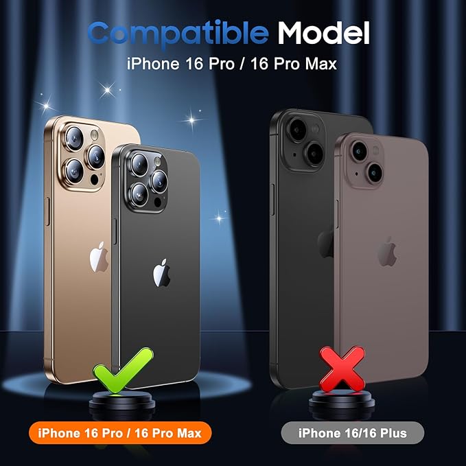 UniqueMe for 3 Pack iPhone 16 Pro/iPhone 16 Pro Max Camera Lens Protector - [Drop Protection] [Case Friendly] 9H Tempered Glass Camera Cover Screen [Update New Version] - Glitter Black