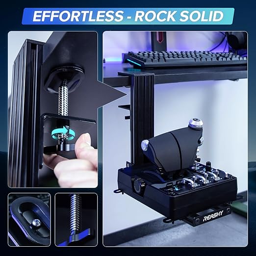 Reashy Hotas Mount, Joystick Mount, Aluminum Flight Stick Desk Mount for Logitech X56, X52, X52 Pro, Thrustmaster T.1600M, TCA, T.Flight Hotas One, 4, X, Airbus, VKB Gladiator Nxt (Black)
