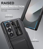for Samsung Galaxy Z Fold 6 Case with Card Holder & S Pen Holder & Slide Camera Cover, Built-in Hinge Protection & Screen Protector, Durable Wallet Phone Cover Case for Z Fold 6 5G 2024, Black