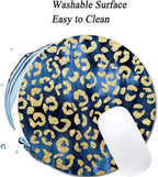 Leopard Gold Watercolor Navy Blue Mouse Pad Round Non-Slip Rubber Mousepad Laptop Office Computer Decor Cute Desk Accessories Customized Design Mouse Pad
