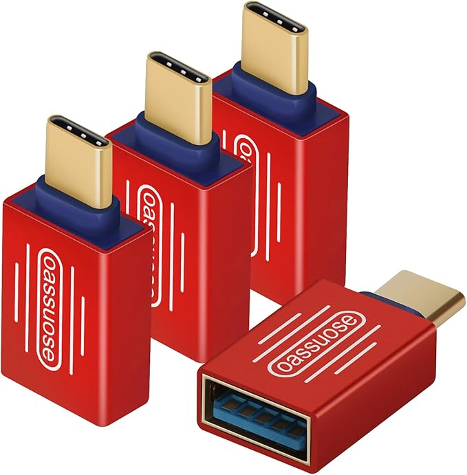 USB C to USB 3.0 Adapter [4-Pack Gold-Plated]，USB C Male to USB 3.0 Female OTG Adapter for MacBook Pro 2020,MacBook Air 2020,iPad mini/Pro 2021,iMac 2020 and Other Type C Devices (Red)