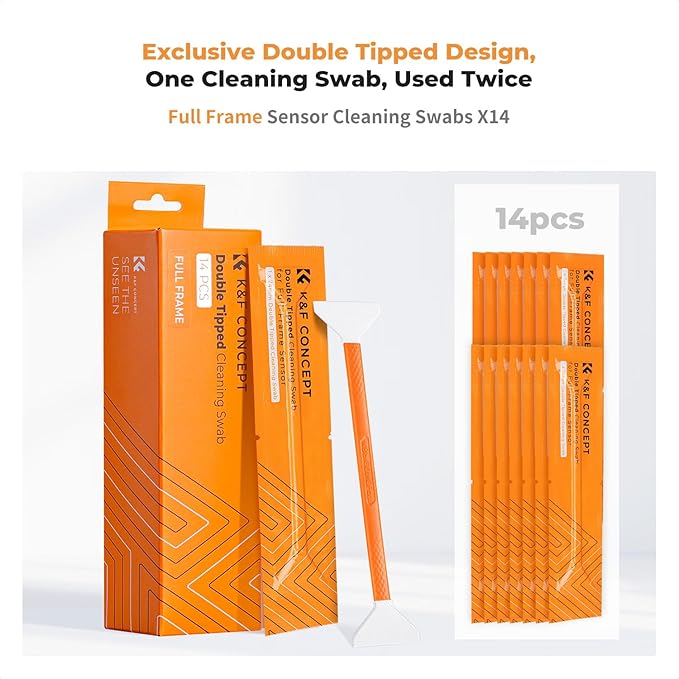 K&F Concept 14pcs Double Tipped 24mm APS Full Frame Sensor Cleaning Swab, DSLR or SLR Digital Camera Cleaning kit and Full Frame Sensor Cleaning Swab