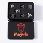 DND Metal Stripe Dice Set,7 PCS Polyhedral RPG Dice Set with Gift Case for Dungeons and Dragons (Antique Nickel Purple)
