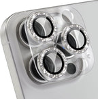 Choiche Compatible for iPhone 16 Pro/iPhone 16 Pro Max Camera Lens Protector, Bling Camera Cover with 9H Tempered Glass Lens Screen Protector Metal Ring Accessories (Clear-Titanium Natural)