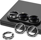 for Samsung Galaxy Z Fold 7 Camera Lens Protector, Individual Metal Ring Tempered Glass Lens Cover, [Strong Adsorption] Scratch Resistant Ultra-Thin HD Clear Lens Cover, 1 Set-Black Sparkly
