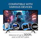 OREI 4K @ 120Hz HDMI Over Ethernet Extender Balun - HDBaseT UltraHD 8K@30hz CAT6/7 Cable with HDR, CEC & IR Control, RS-232 Up to 400 Ft Power Over Cable Audio Out (BK-EXB400R-K)