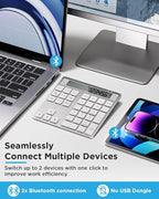 Rechargeable Wireless Number Pad for Laptop, 34 Keys Numeric Keypad with Dual Bluetooth & Display, 2-in-1 Numpad and Calculator, Slim Portable Number Pad Keyboard for Windows, Mac, PC, Tablet