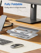 Tablet Stand Holder with 360°Rotating Base - Adjustable Aluminum Desktop Stand for iPad Holder for Desk Compatible with 4-13" Tablets, Silver