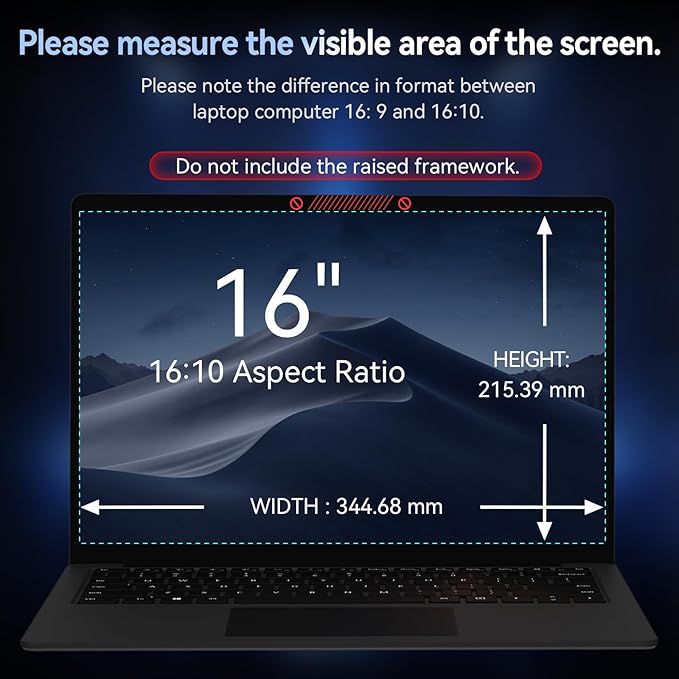 360° Laptop Privacy Screen 16 Inch for 16:10 Computer, 16" Monitor 4 Way Privacy Anti Glare Protector Blue Light Filter Shield Film Compatible with Lenovo/Hp/Dell/Acer/Asus/Thinkpad/Envy/Toshiba