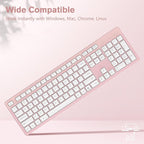 LeadsaiL Pink Wireless Keyboard, 2.4GHz Full-Sized Ergonomic Computer Keyboard, Cordless Noiseless Keyboard,12 FN Shortcuts for Windows MacOS Laptop Computer