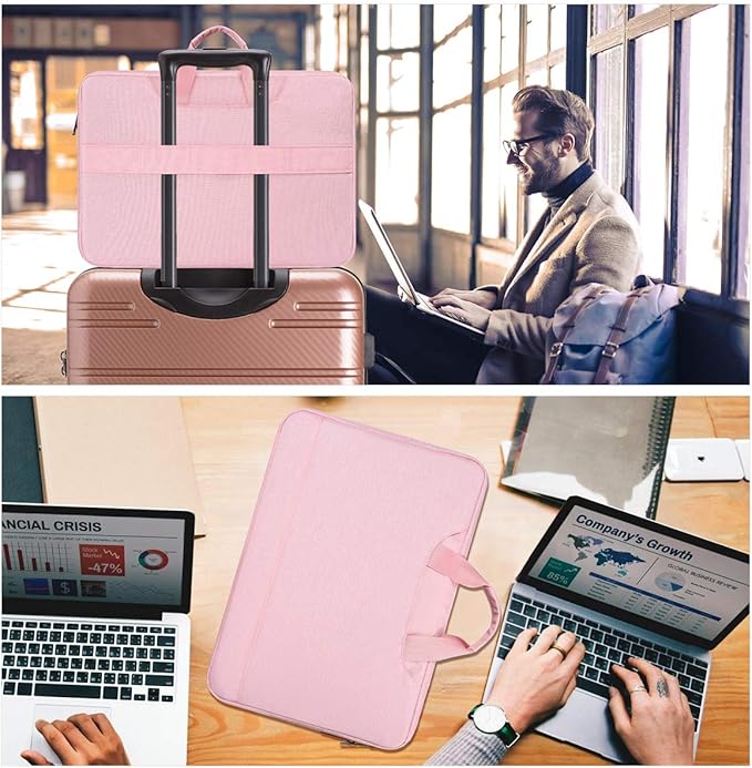 14 15 Inch Laptop Case Women Ladies Bag TSA Laptop Sleeve for MacBook Pro 14" M4/M3/M2/M1, Macbook Air 15 M4/M3, Dell XPS 15/Inspiron 14, Acer HP Lenovo ASUS Chromebook 14" Notebook Case Bag, Pink