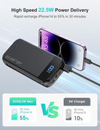 Portable Charger Power Bank 32000mAh with Built in Cables, PD3.0 USB C Fast Phone Charger, 5 Outputs LCD Display Travel Battery Pack Compatible with iPhone, Samsung All Cell Phones (Black)