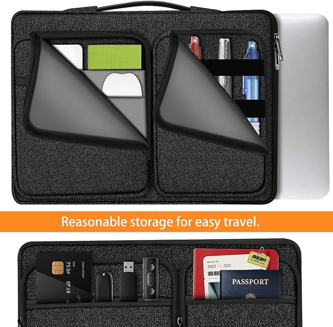 Hseok Laptop Case 15 15.6 16 inch Sleeve with Handle and Hidden Strap,Compatible with MacBook Pro 15.4 16, 360° Protective PC Briefcase with 4 Pockets for Laptop Accessory,Easy to Carrying,Black