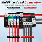 Fused Power Distribution Block Car Audio 4 Way MIDI(Mini-ANL) 12V Fuse Block with Red LED Indicator, 0/4 Gauge Input 4/8 Gauge Output for Auto Marine UTV