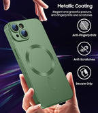 Magnetic for iPhone 13 Case [Compatible with MagSafe][Built-in Camera Lens Protector] Slim Soft Silicone Bumper Shockproof Metallic Luster Phone Case (Green)