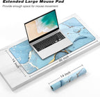 Extended Gaming Mouse Pad, XXL Large Desk Pad 30 x 14 Inch, Big Computer Keyboard Mousepad, Waterproof Mouse Mat with Stitched Edges and Non-Slip Base for Women Office Gaming, Blue Marble
