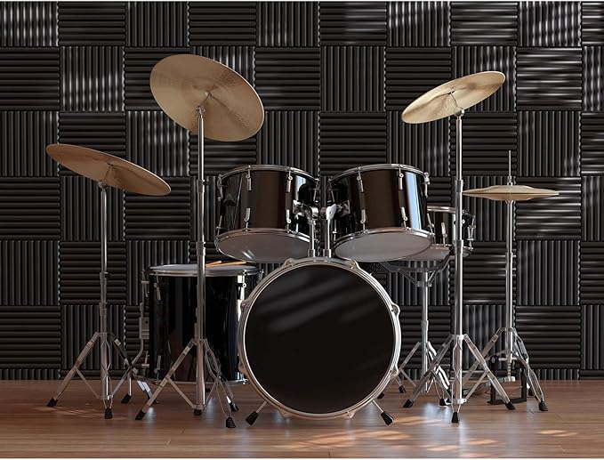 JBER 48 Pack Charcoal Acoustic Panels Studio Foam Wedges Fireproof Soundproof Padding Wall Panels 2.5 X 30 X 30cm/1" X 12" X 12"