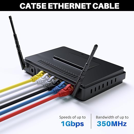 Cat5e Ethernet Cable 50 FT, Cat 5e Internet Cable, Blue Snagless Patch Cord, Flexible, Network, LAN, PoE, Standard RJ45 Connector for PC, Server, Router, Modem, TV, PS5 - with 15 Cable Ties
