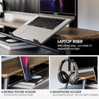 Fenge Dual Monitor Stand, Monitor Riser for 2 Monitors with Adjustable Laptop Riser , 42.5 Inch Desk Shelf for Top of Desk with Phone Holder& Headphone Stand