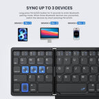 Foldable Bluetooth Keyboard, Portable Full Size Folding Keyboard with Large Touchpad, Numeric Keypad, PU Leather, Wireless TravelKeyboard for Windows Android Mac(Sync up to 3 Devices)