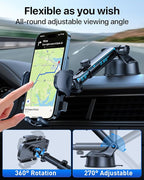 HTU [True Military-Grade] 2025 Upgraded Car Phone Holder 【Safety Certs & No Smell】 Cell Phone Holder for Car Mount for Dashboard Windshield Air Vent Long Arm Thick Case,Red