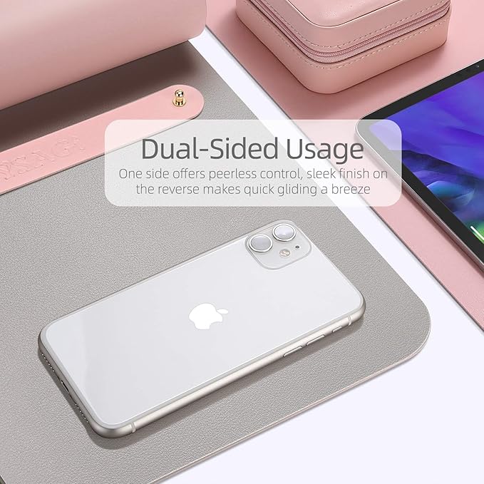 YSAGi Desk Pad, Desk Mat, 23.6" x 13.7" Ultra Thin Waterproof PU Leather Desk Blotter, Laptop Leather Desk Pad Protector for Keyboard and Mouse, Dual-Sided Desk Writing Pad for Office and Home (Pink)