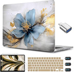 CISSOOK for MacBook Air 13.6 inch Case 2025 2024 2023 2022 Release Model A3240 A3113 A2681, Laptop Hard Shell Cases with Keyboard Cover Type C Adapter for MacBook Air 13 M2 M3 M4, Retro Golden Floral