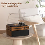 Vinyl Record Player with Dual Stereo Bookshelf Speakers Vintage Belt Drive Bluetooth Turntable with External Speakers,Convert Vinyl to MP3,LP Players AUX Headphone Input RCA Out,Brown