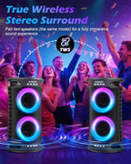 Large Bluetooth Speaker, 260W Peak Powerful Loud Sound with Deep Bass, Portable Outdoor Speaker Wireless, 15Hr Playtime, Fast Charge, TWS, Cool Lights for Party, Camping, Beach, Backyard, Home, Work