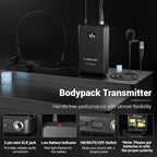 Phenyx Pro Dual UHF Wireless Microphone System，Auto-Scan Cordless Mic Set w/ 2x100 Frequencies, 2 Bodypacks & Headsets/Lapel Microphones for Speaking, Singing, Church, DJ (PTU-71-2B)