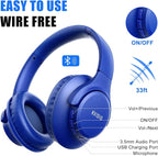 KVIDIO Bluetooth Headphones Over Ear, 65 Hours Playtime Wireless Headphones with Microphone, Foldable Lightweight Headset with Deep Bass, HiFi Stereo Sound Low Latency for Travel Work Cellphone