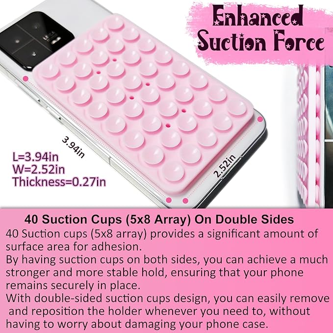 2 Pack Silicone Suction Cup Phone Case Mount Double Sided, Hands-Free Strong Grip Silicon Phone Holder, Non Slip Phone Accessories for Selfies and Videos (Lavender)