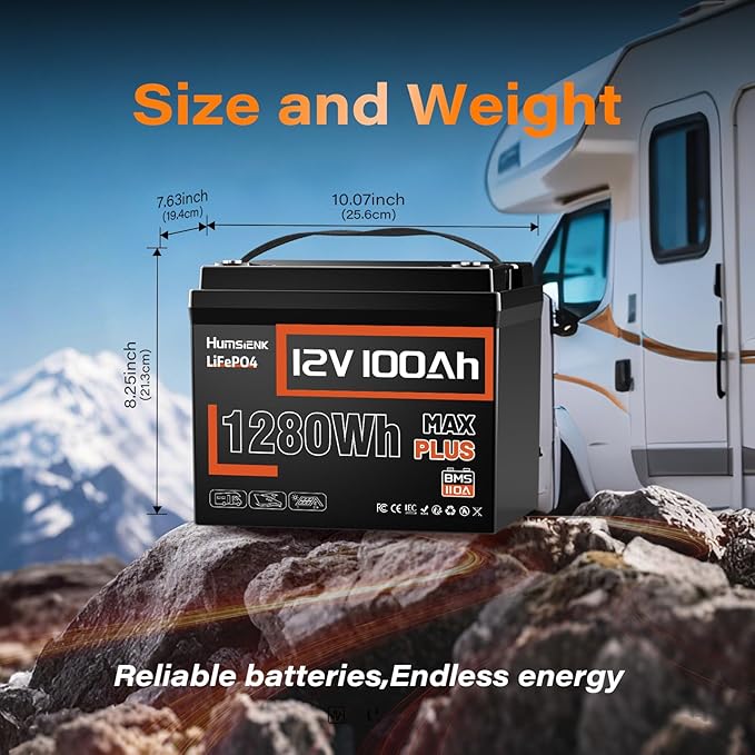 12V 100Ah LiFePO4 Battery MAX PLUS 2 Pack - 110A BMS with Low Temp Cutoff | 15000+ Deep Cycles for RV Solar Marine Trolling Motor | Off-Grid Backup Power Rechargeable Lithium Iron Phosphate Battery