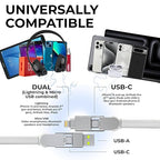 Rolling Square inCharge XL 30cm - USB C Charger Cable, Lightning for Smartphone, Universal 6 in 1, USB Plug, Glacier White, 100W