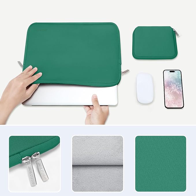 MOSISO Laptop Case 13.3 inch, 13-13.3 inch Laptop Sleeve Bag Compatible with MacBook Air/Pro 13 / Pro 14, HP Dell ASUS Lenovo Notebook, Neoprene Computer Sleeve Bag with Small Case, Peacock Green
