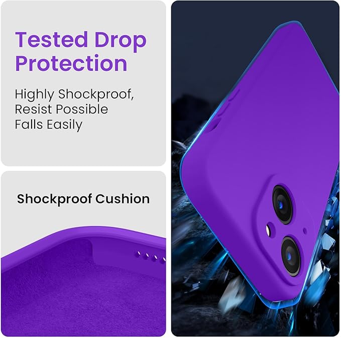 FireNova Designed for iPhone 14 Case, Silicone Upgraded [Camera Protection] Phone Case with [2 Screen Protectors], Soft Anti-Scratch Microfiber Lining Inside, 6.1 inch, Neon Purple
