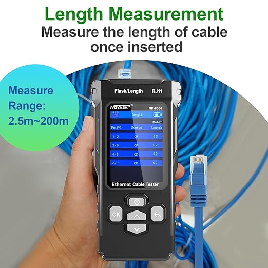 NOYAFA NF-8506 Network Cable Tester with RJ45 Crimp Tool, CAT5 CAT6 Network Tester, IP Scan, PoE Ping Test, Network Rate Test, Port Flashing, RJ45 RJ11 Ethernet Cable Tester with Crimper Stripper