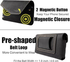 topstache Leather Phone Holster with Belt Loop, Magnetic Closure Cell Case Card Holder Wallet,Leather Pouch for iPhone 14 Pro,Galaxy S23(Fits Otterbox on) L,Black, Belt Loop-Black (C0403)