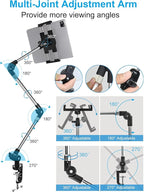 Tablet Holder for Desk Clamp 360° Phone iPad Mount, 35" Adjustable Arm Tablet Stand for Bed, Aluminum Flexible Webcam Camera Clip for iPad Pro 12.9 Air Mini, Tabs, Switch, iphone, 4.7-13" Device/Gopro