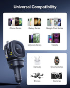 Baseus 163W Retractable Car Charger USB C Fast Charging, PrimeTrip VR2 Max 4 in 1 Fast Car Charger with Dual Retractable USB C Cable for iPhone 16 15 14 Pro Max, Samsung Galaxy S25 Ultra, Android