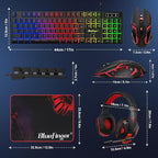 BlueFinger RGB Gaming Keyboard and Backlit Mouse and Headset Combo, USB Wired Backlit Keyboard, LED Gaming Mouse Set, Headset with Microphone for Laptop PC Computer Game and Work