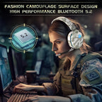 2.4GHz Wireless Gaming Headset for PS5, PS4 Fortnite & Call of Duty/FPS Gamers, PC, Nintendo Switch, Bluetooth 5.3 Gaming Headphones with Microphone for Computer, Mobile, Stereo Sound (Camo)