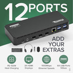Plugable USB C Triple Display Docking Station with Laptop Charging, for Thunderbolt, USB4, or USB-C Systems, Compatible with Windows, macOS, ChromeOS laptops (3X HDMI, 6X USB 5Gbps Ports, 100W PD)