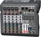 Audio Mixer, 6-Channel Professional DJ Mixer with 99-Bit DSP Effects, 7-Band EQ, 48V Phantom Power, MP3/Computer Input - Studio Audio Mixing Console for Recording & Live Performances