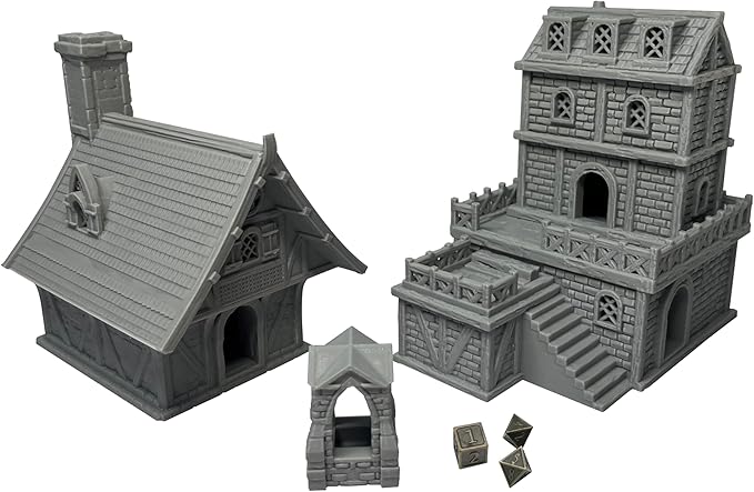 Medieval Miniature Building Terrain Set Compatible with Tabletop RPG War Games, Dioramas Building Set, Paintable, Gift for Tabletop Hobby Enthusiasts by HAUTICO (18mm Scale)